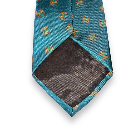 80s Giorgio Armani Teal Medallion Handmade in Italy 100% Silk Neck Tie - Picture 4 of 6